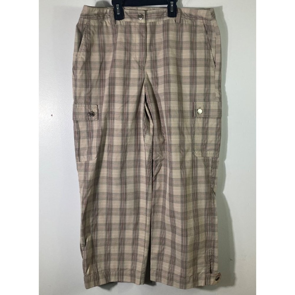 Womens Vintage‎ Evan Picone Plaid Cargo Ankle Pants Tan 12